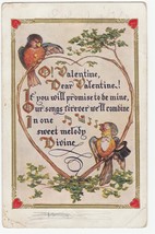 Vintage Postcard Valentine Birds Singing Tree Gold Trim Embossed - £5.44 GBP