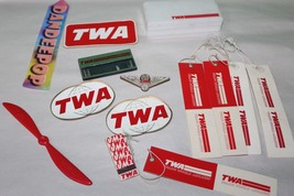 TWA Airlines 13 Piece Collectibles Stickers Wings Matchbook Tags Stirrer... - £15.81 GBP