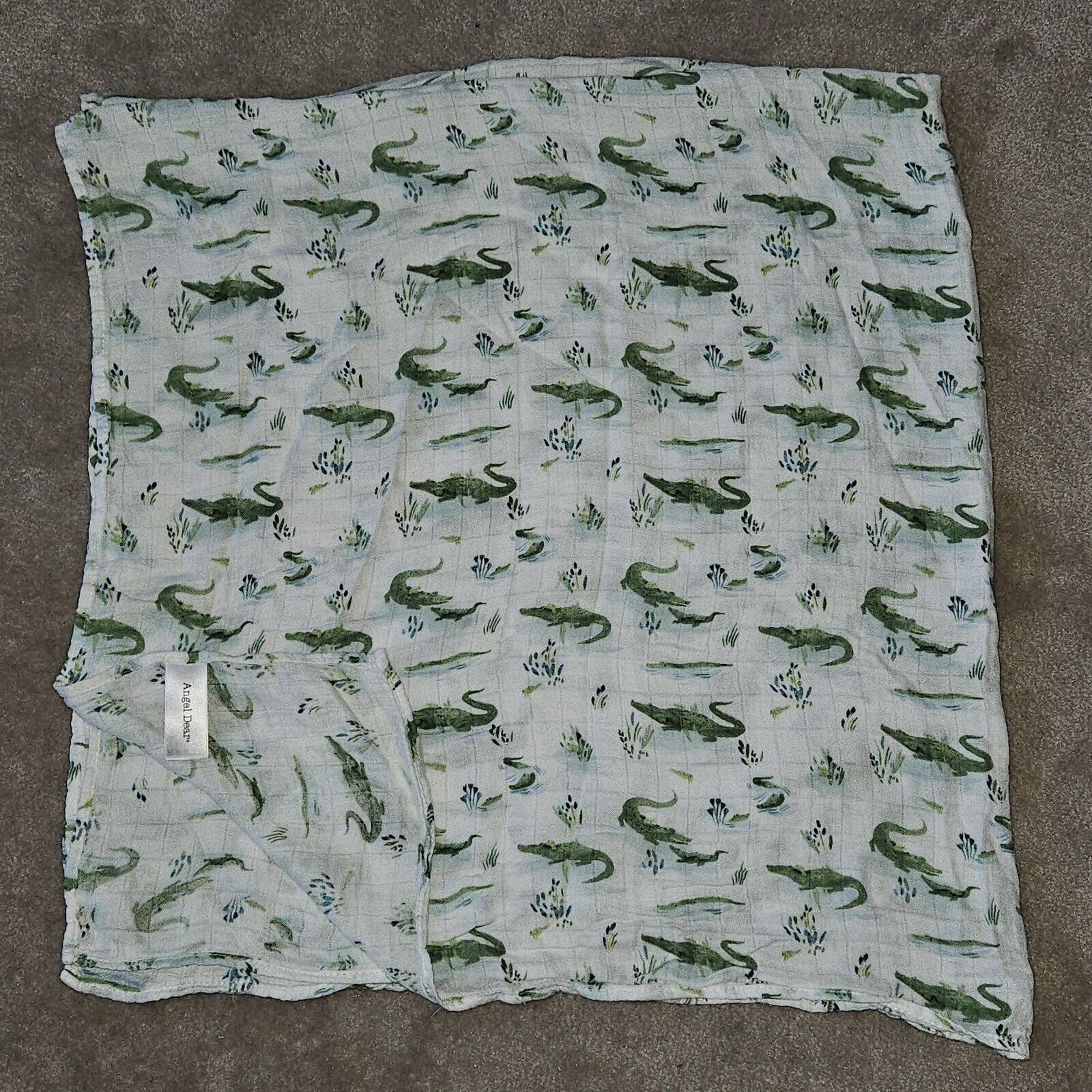 Angel Dear Alligator Crocodile Muslin Swaddle Blanket Green White 47x47 - $29.65