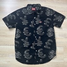 YMCMB Men&#39;s Currency Woven Button Up Short Sleeve Shirt-Black-Large - £37.18 GBP