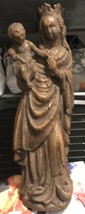 Antique Flanders wood carved madonna child figurine statue religious - £257.81 GBP