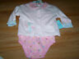 Size 12 Months 2 Piece Set Pink Long Sleeve Shirt Top with Floral Onepie... - £9.59 GBP