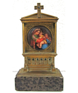 Antique German Bronze Marble Porcelain Painting Madonna of the Chair Rel... - $395.01