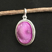 925 Sterling Silver Pink Druzy Handmade Necklace 18&quot; Chain Festive Gift PS-1086 - $41.37