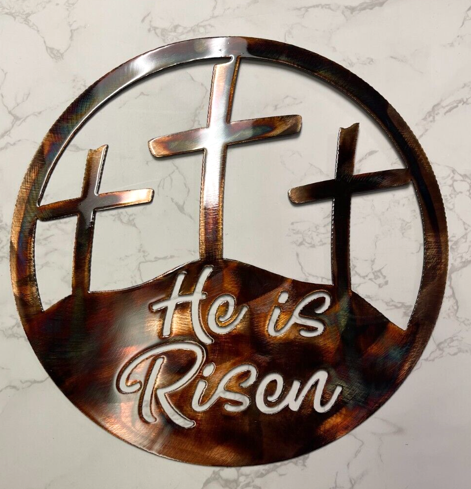 Primary image for He is Risen Metal Wall Art circle 12"- Copper and Bronzed Plated