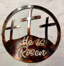 He is Risen Metal Wall Art circle 12&quot;- Copper and Bronzed Plated - £21.62 GBP