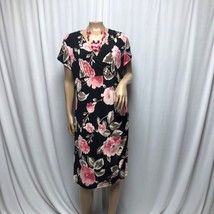212 Dress Womens Medium Black Pink Floral Stretchy Surplice Cap Sleeve NEW - £15.47 GBP
