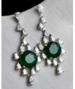 Natural Zambian Emerald Pair White Diamond Cut 18k Gold Dangle Important... - £16,402.78 GBP