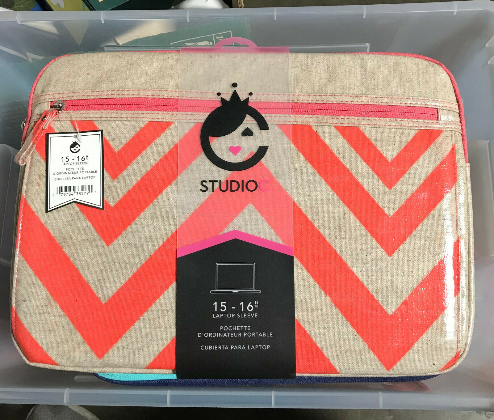 Studio C Chevron & On 15"-16" Laptop Sleeve Case Coral Linen NEW!! - $13.08