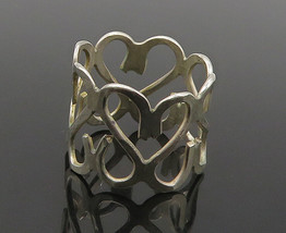 925 Sterling Silver - Vintage Open Love Hearts Shiny Band Ring Sz 8.5 - RG16868 - £26.23 GBP