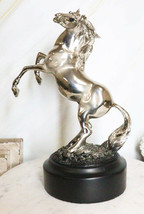 Western Black Beauty Prancing Horse Stallion Silver Resin Figurine With Base - £34.36 GBP