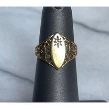 Yellow Gold And Diamond Signet Ring Size 3.75 Sky - $236.43