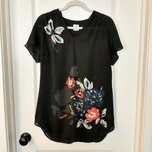 Women&#39;s Black Cabi Floral Short Sleeve Blouse Small - $16.83