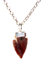Genuine Arrowhead, Red Jasper Gemstone Silver Tone Pendent Necklace 20&quot; Chain - £15.91 GBP