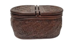 Oval Handwoven Wicker Utility  Basket Box w/  Dual Lid Dark Brown-Vintage RARE - £21.89 GBP
