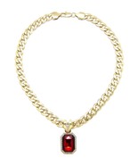 Gold-Plated Hip Hop Colorful Red Gemstone Pendant Necklace, 9mm 18&quot; Cuba... - $308.90 MXN