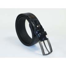 Men's Belt By PICCODER Turkey Genuine Leather Embossed Crocodile 8100 Navy image 2