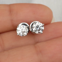 6.5MM Round Cut Lab Created Moissanite Screw Back Earring 14K White Gold Plated - £86.32 GBP