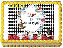 Alice Themed Baby in Wonderland Baby Shower Edible Cake Topper Frosting ... - £11.96 GBP