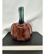 WHEATON ARTS HAND BLOWN ART GLASS PUMPKIN ORANGE BLACK SIGNED HALLOWEEN ... - $569.57 MXN