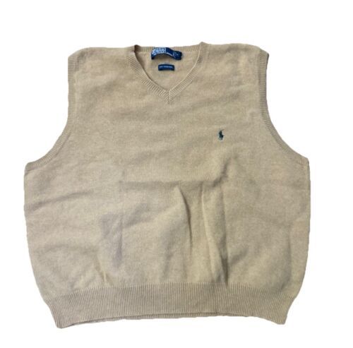Polo Ralph Lauren Sweater Men XL  Sleeveless V Neck Lambs Wool Vest- Cam... - $40.88