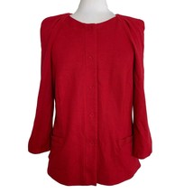 Chicos Womens Jacket Blazer Red Ponte Snap Front Size Small 3/4 Sleeves - £28.48 GBP