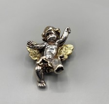 Sterling Silver Winged Cherub Brooch Baby Angel Pin 925 27 Grams - £54.13 GBP