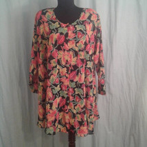 Natori II Small S Tunic Shirt Oversized Vintage Floral Leaves Yellow Ora... - £46.23 GBP