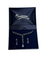 Vintage Contessa Rhinestone Necklace Set Drop necklace and earrings Blue... - $41.16 CAD