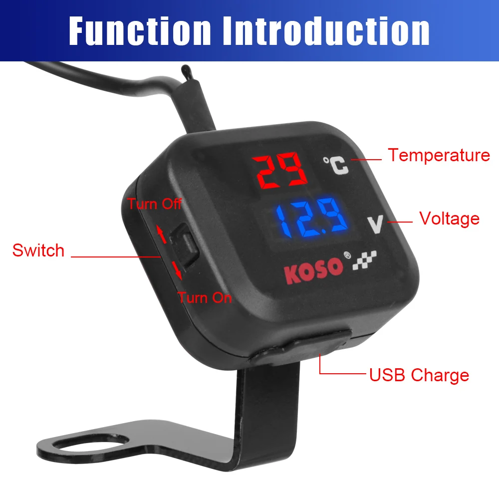 3 IN 1 Motorcycle Tester Voltage Temperature Meter USB Charger 3.0 Instrument - £14.76 GBP