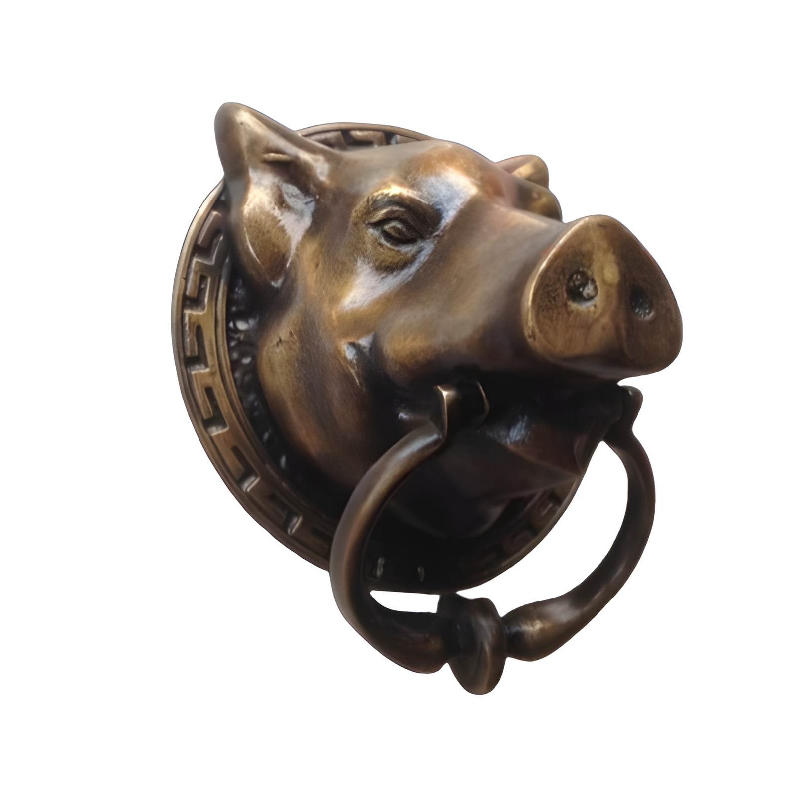 Vintage Pork Statue Solid Brass Knocker Earrings 8.6&quot; Medieval Pig Doorbell - $128.00
