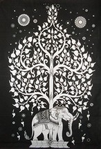 Traditional Jaipur Black&amp;White Tree of Life Tapestry, Elephant Poster, Indian Wa - £11.34 GBP