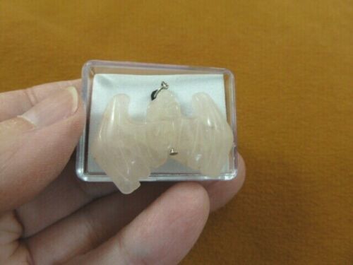 ann-bat-11 pink Rose Quartz BAT flying gemstone carving Pendant NECKLACE... - $12.19