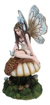 Whimsical Enchanted Garden Butterfly Fairy Sitting On Wild Mushroom Figurine - £41.68 GBP