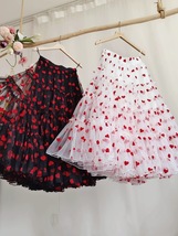 White Layered Tulle Midi Skirt with Red Heart Women Plus Size Fluffy Tulle Skirt image 9