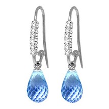 Galaxy Gold GG 14k White Gold Diamond Fish Hook Earrings with Natural Blue Topaz - $225.99