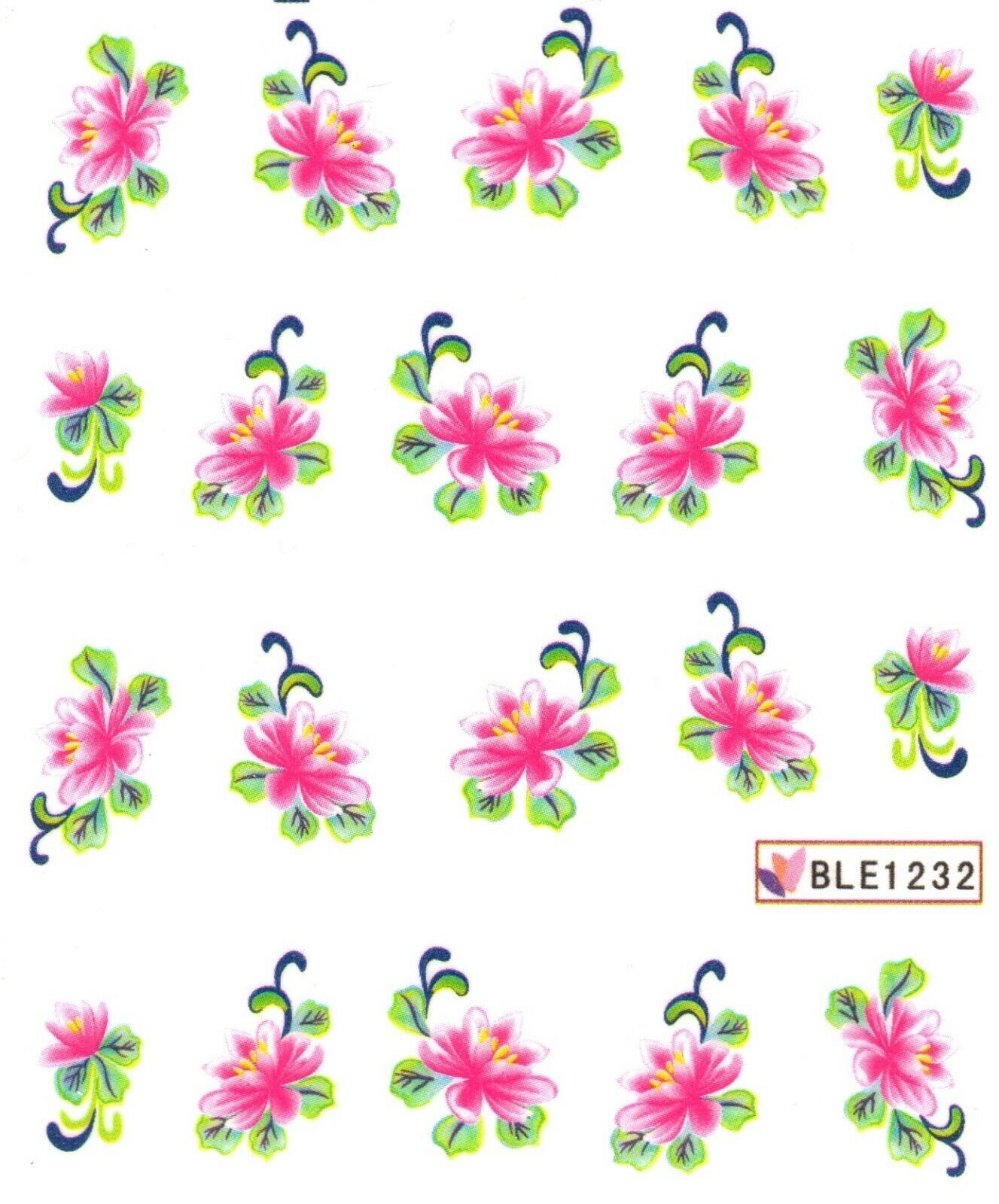 Primary image for Nail Art Water Transfer Sticker Decal Stickers Pretty Flowers Pink Green BLE1232