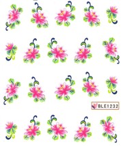 Nail Art Water Transfer Sticker Decal Stickers Pretty Flowers Pink Green BLE1232 - £2.38 GBP