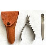 Vtg Crane Brand Stainless Clippers &amp; Triple Cut File-Pigskin Case Italy ... - €31,77 EUR