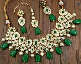 Bollywood Gold Plated Indian Jewelry Kundan Choker Necklace Earrings Tikka Set - £60.31 GBP