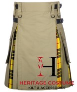 Scottish Hybrid Utility Kilt Khaki Cotton With Macleod of Lewis Tartan kilt - £54.20 GBP+