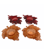 Glass Votive Candle Holders Oak Leaf Maple Leaf Orange Red Fall Autumn S... - $29.69