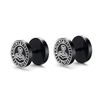 Mens Viking Black Stud Earrings,Vegvisir and Norse Valknut, Cool Punk Stainless  - £10.50 GBP