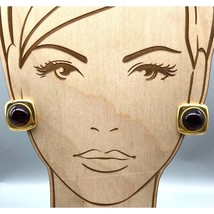 Vintage Monet Red Glass Cabochon Earrings, Gold Tone Clip On Squares, Runway Cou - £63.92 GBP