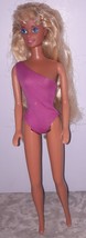 Vintage Barbie Doll Blonde Mattel Inc Straight Leg Blue eyes Pink Swimsuit - £27.21 GBP