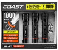 Coast CF1000R 1000L Led Rechargeable Flashlight, 3-Pack COSTCO#1718612 Open Box - £35.61 GBP