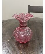 Vintage Fenton Glass Cranberry Optic Double Crimped Melon Vase 5.5” - $29.69