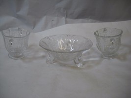 VINTAGE 2 CREAMER and Sugar cups Candy Dish Glass FLORAL PATTERN Etched - £43.62 GBP