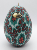 Vintage SWAZI Wax Candle Handmade in Swaziland Egg Shaped Red/Green Flowers - $10.95