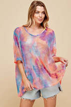 Women Tie Dye Oversized Mesh Fishnet Top - £27.28 GBP